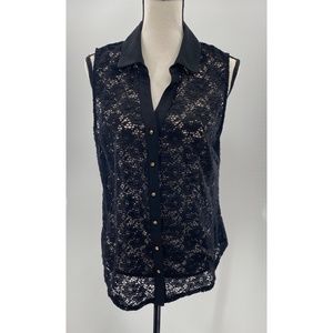 Thalia Sodi  Acapulco Black Lace Sleeveless  Button Front Top